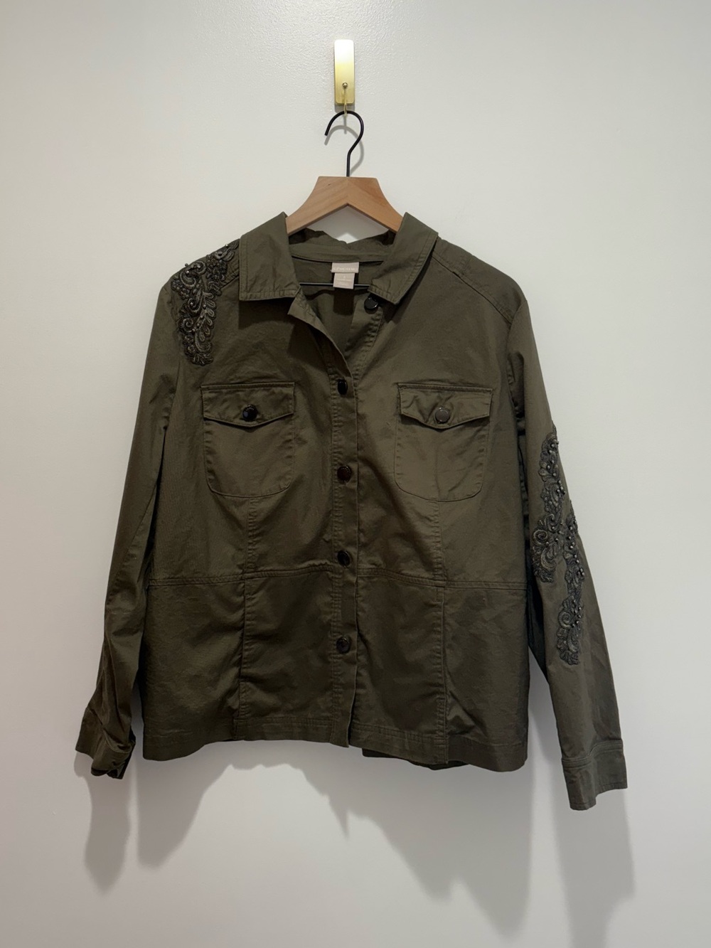 Chicos Women’s Utility Jacket with Lace Embroidery